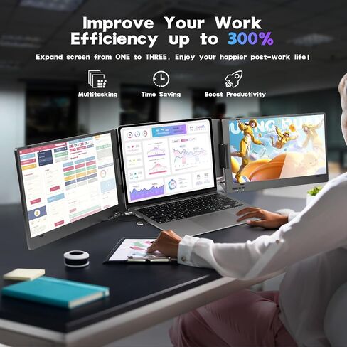 14inch Portable Monitor 1080P FHD IPS Computer Display, Second External Gaming Monitor USB-C HDMI Utral-Slim Travel Monitor for Laptop,PC,Mac,Phone,PS,Xbox,Switch, with Built-in Kickstand/Leather Bag in Saudi Arabia