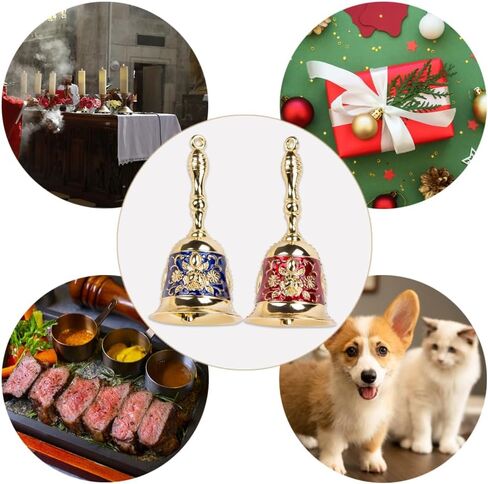 ZORZA 2 قطعة جرس نداء يدوي عتيق مع حلقة عالية الجودة، جرس عشاء متعدد الوظائف لحفلات الزفاف وتدريب الحيوانات الأليفة والكريسماس، تصميم منحوت رائع كلاسيكي للمطاعم والحانات والكنائس in Kuwait