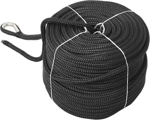 NovelBee 1/2" x 250' خط مرساة مزدوج من النايلون مع كشتبان من الفولاذ المقاوم للصدأ، حمل عمل آمن: 1020 رطل؛ قوة الشد: 5100 رطل (أسود) in Saudi Arabia