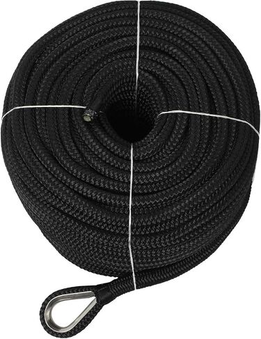 NovelBee 1/2" x 250' خط مرساة مزدوج من النايلون مع كشتبان من الفولاذ المقاوم للصدأ، حمل عمل آمن: 1020 رطل؛ قوة الشد: 5100 رطل (أسود) in Saudi Arabia