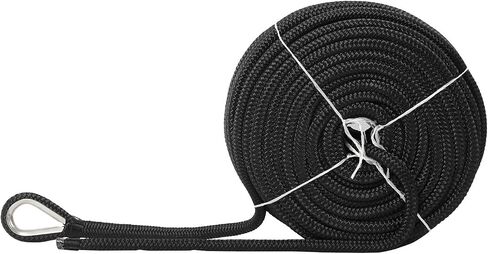 NovelBee 1/2" x 250' خط مرساة مزدوج من النايلون مع كشتبان من الفولاذ المقاوم للصدأ، حمل عمل آمن: 1020 رطل؛ قوة الشد: 5100 رطل (أسود) in Saudi Arabia