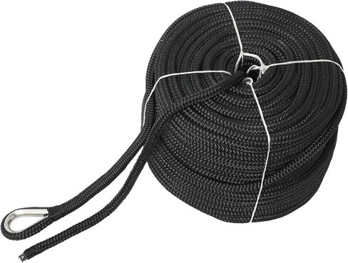 NovelBee 1/2" x 250' خط مرساة مزدوج من النايلون مع كشتبان من الفولاذ المقاوم للصدأ، حمل عمل آمن: 1020 رطل؛ قوة الشد: 5100 رطل (أسود) in Saudi Arabia