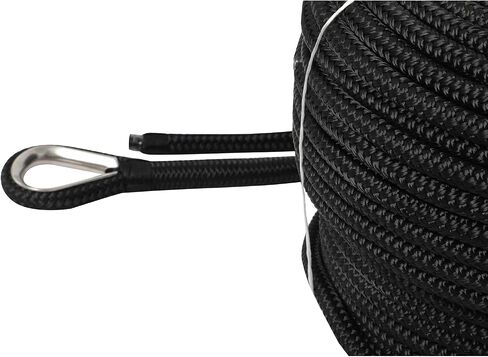 NovelBee 1/2" x 250' خط مرساة مزدوج من النايلون مع كشتبان من الفولاذ المقاوم للصدأ، حمل عمل آمن: 1020 رطل؛ قوة الشد: 5100 رطل (أسود) in Saudi Arabia