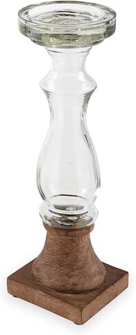 Mud Pie Glass & Wood Candlesticks (Small), Clear (40960016S) in Saudi Arabia
