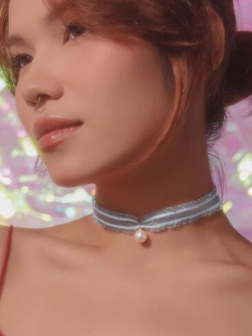 Pearl Drop Pendant Pink Chiffon Kawaii Coquette Choker Necklace Jewelry for Women, Romantic Gifts for Women Trendy Stuff for Teen Girls In Their Her 20s in Saudi Arabia