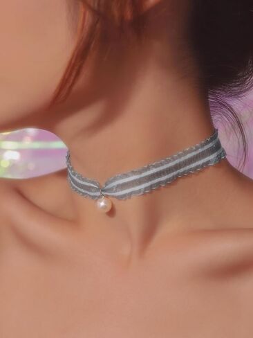 Pearl Drop Pendant Pink Chiffon Kawaii Coquette Choker Necklace Jewelry for Women, Romantic Gifts for Women Trendy Stuff for Teen Girls In Their Her 20s in Saudi Arabia