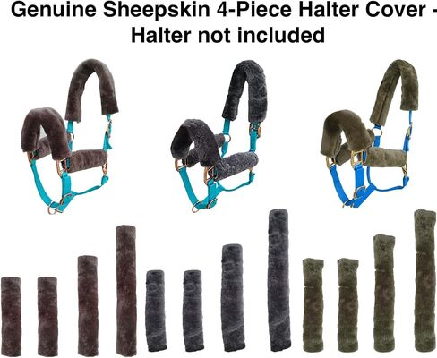 Majestic Ally Genuine Merino Sheepskin 4-Piece Halter Cover Set, 100% Sheepskin, Crown, Noseband, Cheek Pieces in Saudi Arabia