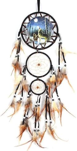 Willcome Handmade Wolf Dream Catcher Wind Chimes Indian Style Feather Pendant Ornament Car Hanging Dreamcatcher Gift in Saudi Arabia