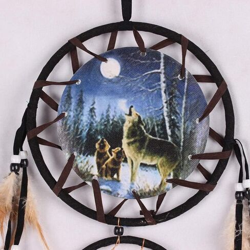 Willcome Handmade Wolf Dream Catcher Wind Chimes Indian Style Feather Pendant Ornament Car Hanging Dreamcatcher Gift in Saudi Arabia