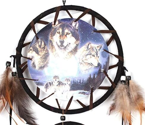 Willcome Handmade Wolf Dream Catcher Wind Chimes Indian Style Feather Pendant Ornament Car Hanging Dreamcatcher Gift in Saudi Arabia