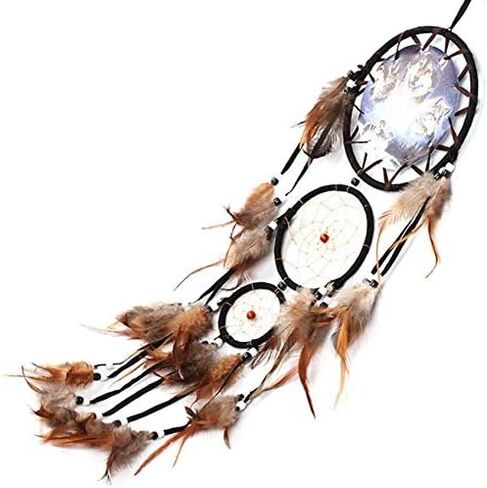 Willcome Handmade Wolf Dream Catcher Wind Chimes Indian Style Feather Pendant Ornament Car Hanging Dreamcatcher Gift in Saudi Arabia