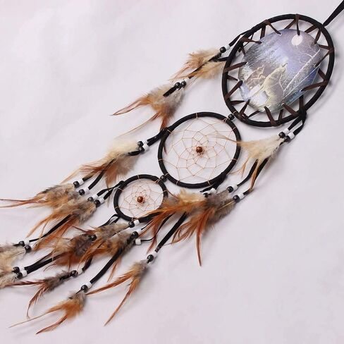 Willcome Handmade Wolf Dream Catcher Wind Chimes Indian Style Feather Pendant Ornament Car Hanging Dreamcatcher Gift in Saudi Arabia