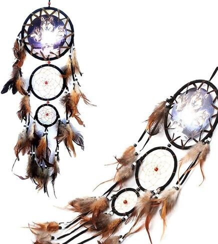 Willcome Handmade Wolf Dream Catcher Wind Chimes Indian Style Feather Pendant Ornament Car Hanging Dreamcatcher Gift in Saudi Arabia