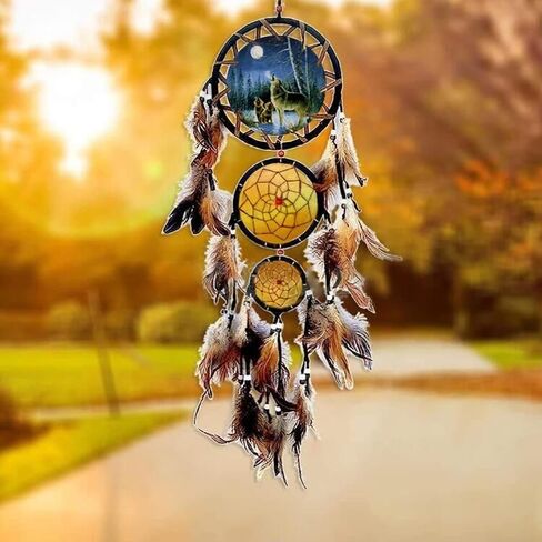 Willcome Handmade Wolf Dream Catcher Wind Chimes Indian Style Feather Pendant Ornament Car Hanging Dreamcatcher Gift in Saudi Arabia