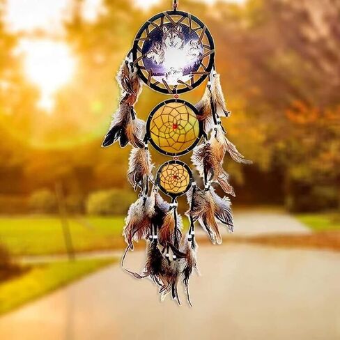 Willcome Handmade Wolf Dream Catcher Wind Chimes Indian Style Feather Pendant Ornament Car Hanging Dreamcatcher Gift in Saudi Arabia