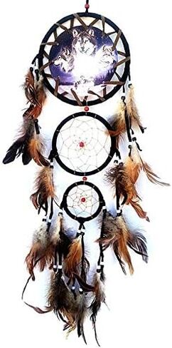Willcome Handmade Wolf Dream Catcher Wind Chimes Indian Style Feather Pendant Ornament Car Hanging Dreamcatcher Gift in Saudi Arabia