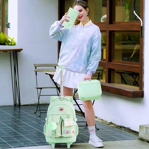 حقيبة ظهر AGSDON للفتيات، حقيبة كتب بعجلات دوارة مقاس 21 بوصة، حقيبة ظهر مدرسية بعجلات للكمبيوتر المحمول مع حقيبة غداء للمراهقين in Kuwait