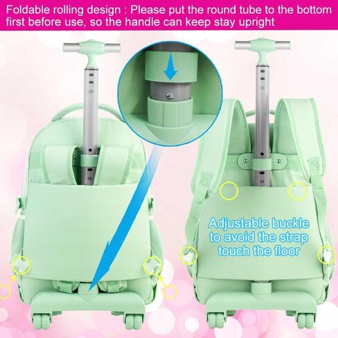 حقيبة ظهر AGSDON للفتيات، حقيبة كتب بعجلات دوارة مقاس 21 بوصة، حقيبة ظهر مدرسية بعجلات للكمبيوتر المحمول مع حقيبة غداء للمراهقين in Kuwait