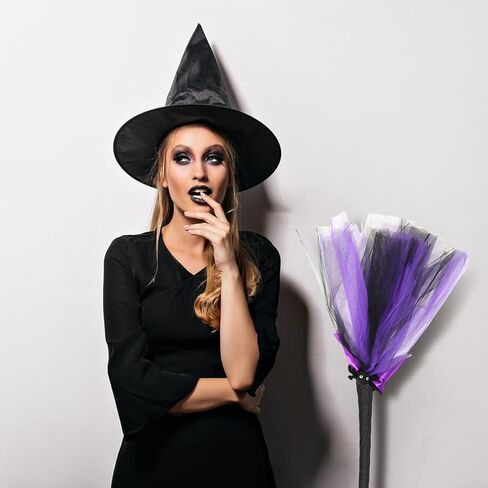 Halloween Witch Broom, 42'' Witch Broomstick Wizard Flying Gauze Broom, Witch Accessories Witch Decor for Cosplay Broom Props Dress up Halloween Party Decorations(B) in Saudi Arabia