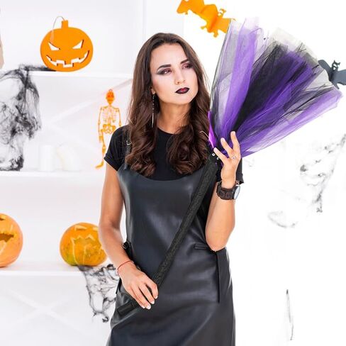 Halloween Witch Broom, 42'' Witch Broomstick Wizard Flying Gauze Broom, Witch Accessories Witch Decor for Cosplay Broom Props Dress up Halloween Party Decorations(B) in Saudi Arabia