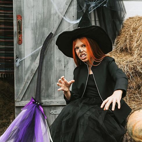 Halloween Witch Broom, 42'' Witch Broomstick Wizard Flying Gauze Broom, Witch Accessories Witch Decor for Cosplay Broom Props Dress up Halloween Party Decorations(B) in Saudi Arabia