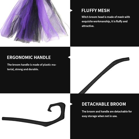 Halloween Witch Broom, 42'' Witch Broomstick Wizard Flying Gauze Broom, Witch Accessories Witch Decor for Cosplay Broom Props Dress up Halloween Party Decorations(B) in Saudi Arabia
