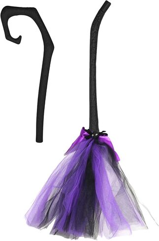 Halloween Witch Broom, 42'' Witch Broomstick Wizard Flying Gauze Broom, Witch Accessories Witch Decor for Cosplay Broom Props Dress up Halloween Party Decorations(B) in Saudi Arabia