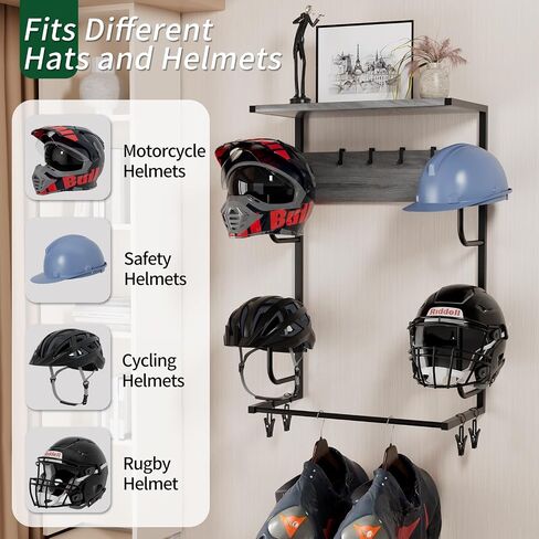 Motorcycle Helmet Holder Wall Mounted, Helmet Holder Wall Mount with Helmet Rack, Rustic Ironwood Helmet Holder and Motorcycle Helmet Rack for Motorcycle Bike Baseball Rugby Helmet in Saudi Arabia