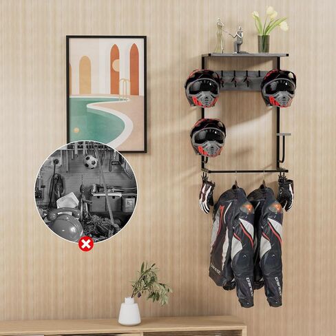 Motorcycle Helmet Holder Wall Mounted, Helmet Holder Wall Mount with Helmet Rack, Rustic Ironwood Helmet Holder and Motorcycle Helmet Rack for Motorcycle Bike Baseball Rugby Helmet in Saudi Arabia