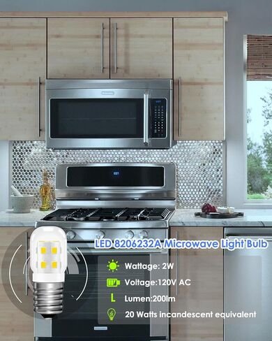 LED 8206232A Microwave Light Bulb Glass Cover 2W 120V E17 Base for Whrilpool GE Microwave Stove Range Appliances, Replaces 1890433 8206232 AP4512653 Warm White 2-Count in Saudi Arabia