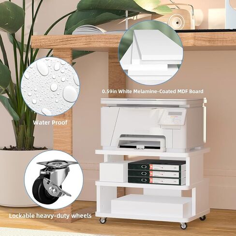 3-Tier Printer Stand with Wheels, 20.47" Lx16.54 Wx32.28 H Heavy Duty Mobile Printer Stand with Storage Shelf, Multifunctional Rolling Cart for Office, Home, and Small Spaces in Saudi Arabia