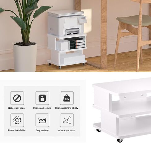 3-Tier Printer Stand with Wheels, 20.47" Lx16.54 Wx32.28 H Heavy Duty Mobile Printer Stand with Storage Shelf, Multifunctional Rolling Cart for Office, Home, and Small Spaces in Saudi Arabia
