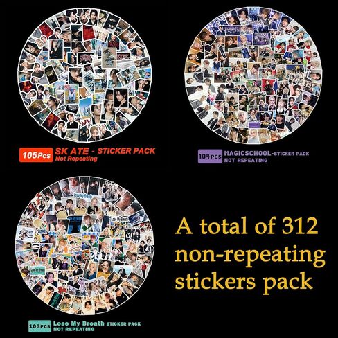PYAJUU 312PCS Stray Kids Sticker Pack Stray Kids ATE Album Stickers, Lose My Breath Stickers, Magic School Sticker Pack Waterproof Vinyl Decals Stray Kids Stickers for Water Bottles Scrapbook Laptop in Kuwait