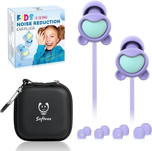 Kids Earplugs (5-12 yrs) – Reusable Noise Sensitivity Ear Plugs for Airplane, Focus, Concerts, Socializing, Sports, Travel, Monster Truck, Fireworks - 8 Ear Tips in XS/S/M/L in Saudi Arabia