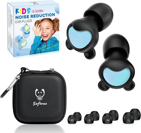 Kids Earplugs (5-12 yrs) – Reusable Noise Sensitivity Ear Plugs for Airplane, Focus, Concerts, Socializing, Sports, Travel, Monster Truck, Fireworks - 8 Ear Tips in XS/S/M/L in Saudi Arabia