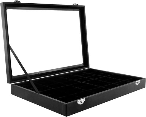 صندوق مجموعات QWORK Rock، حافظة عرض خشبية متينة مع غطاء شفاف، 13 بوصة طول × 9.5 بوصة عرض × 1.96 بوصة ارتفاع، 36 شبكة in Saudi Arabia