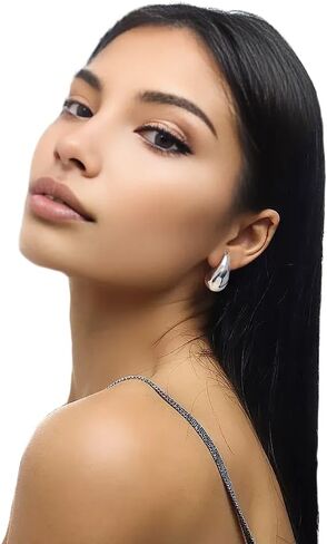 3 Pairs Hoop Earrings Set with Gold and Silver Plated | 18K Gold Plated 26mm Waterdrop Hollow Open Hoops | 14K Gold Plated 30mm Tube Hoops |14mm Huggie Hoops Fashion Jewelry Earrings in Saudi Arabia