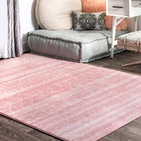 nuLOOM 5 Round Moroccan Blythe Area Rug, Pink, Faded Bohemian Design, Stain Resistant, For Bedroom, Dining Room, Living Room, Hallway, Office, Kitchen, Entryway in Saudi Arabia