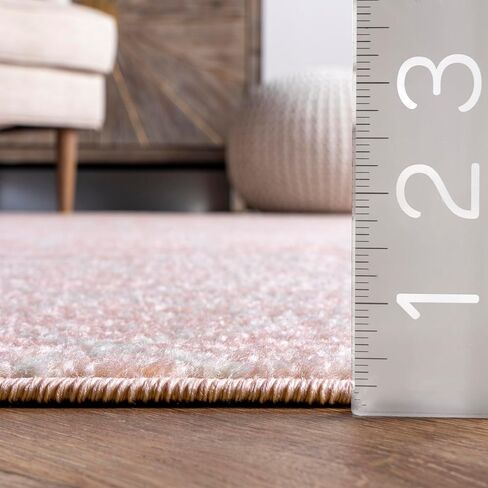 nuLOOM 5 Round Moroccan Blythe Area Rug, Pink, Faded Bohemian Design, Stain Resistant, For Bedroom, Dining Room, Living Room, Hallway, Office, Kitchen, Entryway in Saudi Arabia