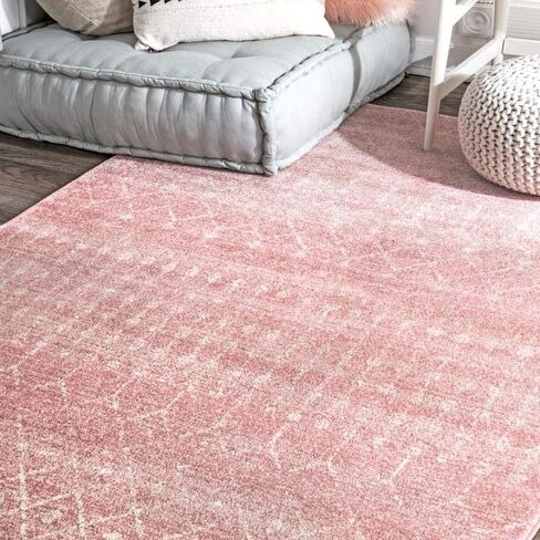 nuLOOM 5 Round Moroccan Blythe Area Rug, Pink, Faded Bohemian Design, Stain Resistant, For Bedroom, Dining Room, Living Room, Hallway, Office, Kitchen, Entryway in Saudi Arabia