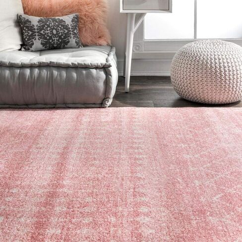 nuLOOM 5 Round Moroccan Blythe Area Rug, Pink, Faded Bohemian Design, Stain Resistant, For Bedroom, Dining Room, Living Room, Hallway, Office, Kitchen, Entryway in Saudi Arabia
