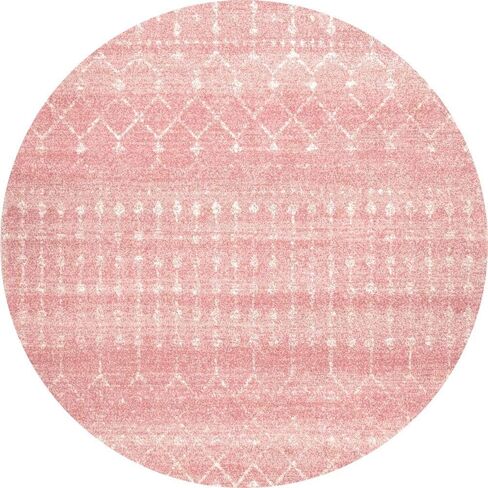 nuLOOM 5 Round Moroccan Blythe Area Rug, Pink, Faded Bohemian Design, Stain Resistant, For Bedroom, Dining Room, Living Room, Hallway, Office, Kitchen, Entryway in Saudi Arabia