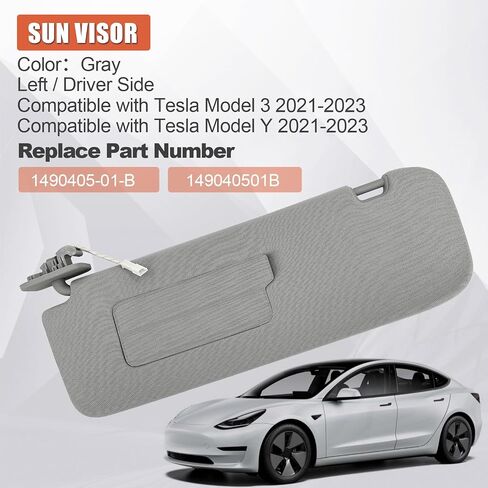 Right Passenger Side Sun Visor Compatible with Tesla Model 3 / Y 2021 2022 2023 Replacement 1490406-01-B 149040601B（Gray） in Saudi Arabia