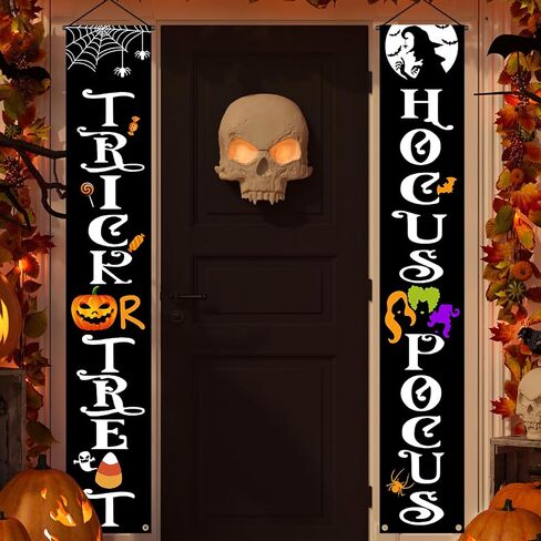 Halloween Decorations Door Banners, 70 Inch Halloween Decor Porch Banner with Trick or Treat & Hocus Pocus, Cute Halloween Hanging Banners for Party, Outdoor, Indoor, Door, Wall Decorations (Black) in Kuwait