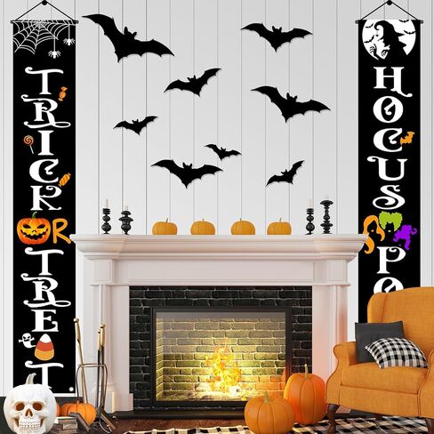 Halloween Decorations Door Banners, 70 Inch Halloween Decor Porch Banner with Trick or Treat & Hocus Pocus, Cute Halloween Hanging Banners for Party, Outdoor, Indoor, Door, Wall Decorations (Black) in Kuwait