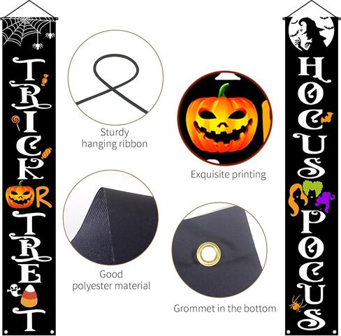 Halloween Decorations Door Banners, 70 Inch Halloween Decor Porch Banner with Trick or Treat & Hocus Pocus, Cute Halloween Hanging Banners for Party, Outdoor, Indoor, Door, Wall Decorations (Black) in Kuwait
