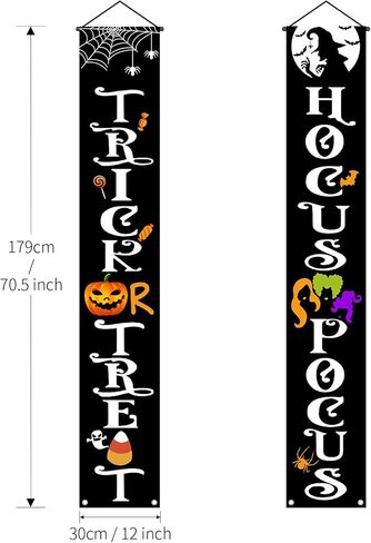 Halloween Decorations Door Banners, 70 Inch Halloween Decor Porch Banner with Trick or Treat & Hocus Pocus, Cute Halloween Hanging Banners for Party, Outdoor, Indoor, Door, Wall Decorations (Black) in Kuwait