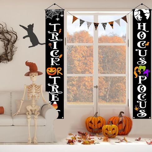 Halloween Decorations Door Banners, 70 Inch Halloween Decor Porch Banner with Trick or Treat & Hocus Pocus, Cute Halloween Hanging Banners for Party, Outdoor, Indoor, Door, Wall Decorations (Black) in Kuwait
