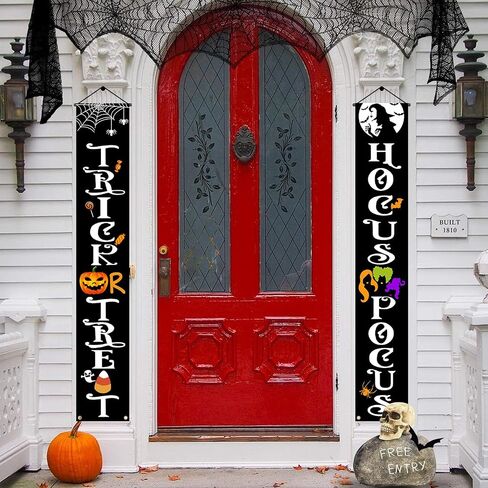 Halloween Decorations Door Banners, 70 Inch Halloween Decor Porch Banner with Trick or Treat & Hocus Pocus, Cute Halloween Hanging Banners for Party, Outdoor, Indoor, Door, Wall Decorations (Black) in Kuwait