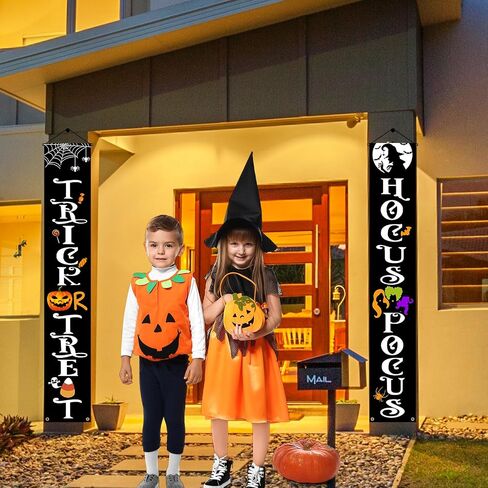 Halloween Decorations Door Banners, 70 Inch Halloween Decor Porch Banner with Trick or Treat & Hocus Pocus, Cute Halloween Hanging Banners for Party, Outdoor, Indoor, Door, Wall Decorations (Black) in Kuwait